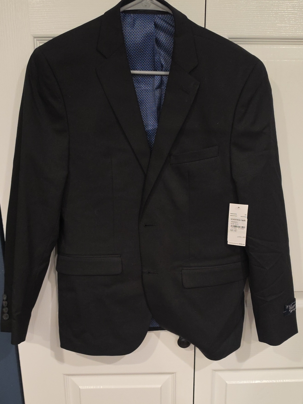 Men's Black Single-Breasted Sport Coat with Blue Lining